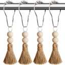 Boho Shower Curtain Hooks Rings Rustproof, CHICTIE Nautical Decorative Shower Curtain Rings with Handmade Wood Beads Tassel, Farmhouse Home Bathroom Bedroom Baby Room Decor Set of 12 (Natural Jute)