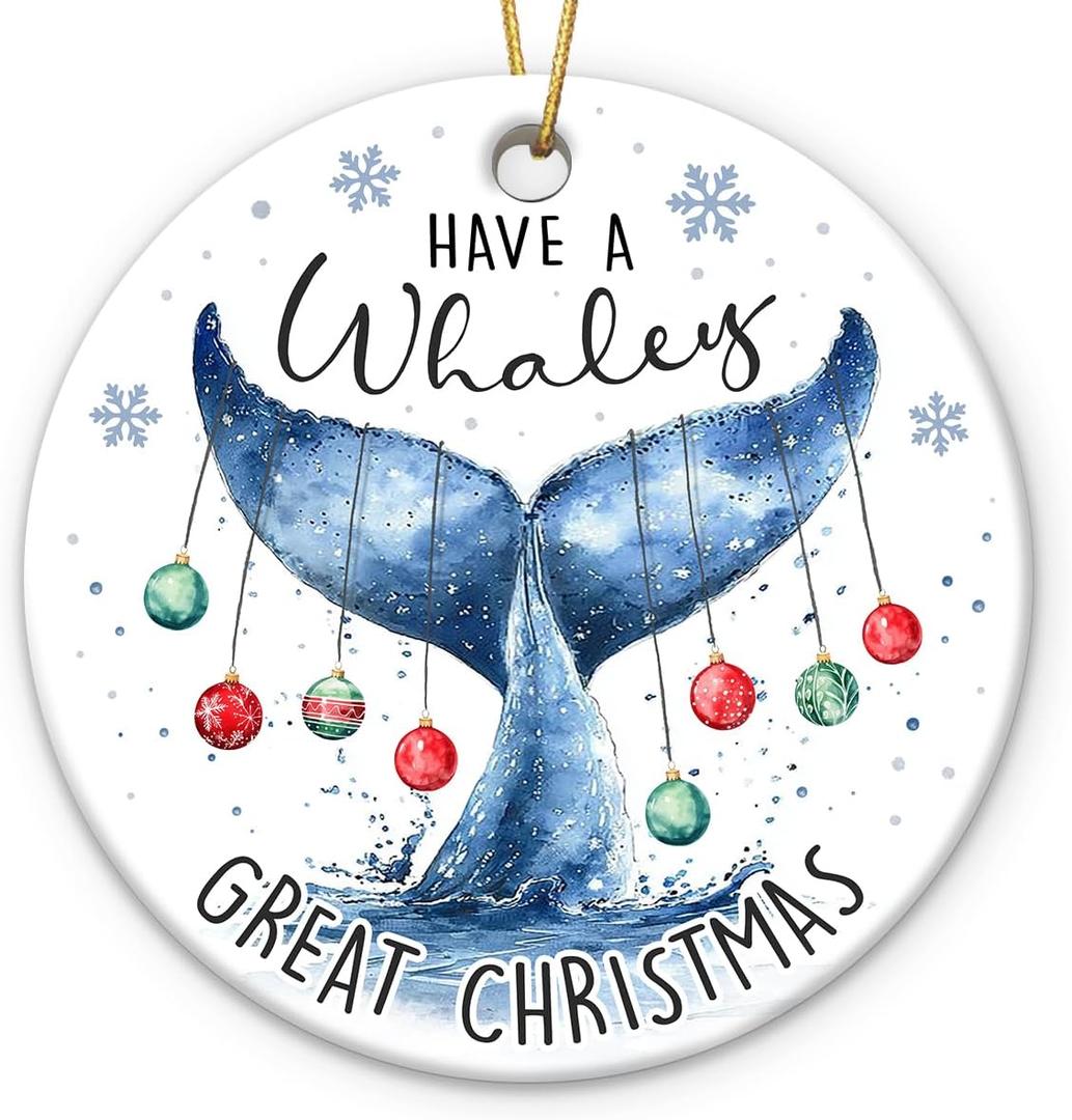 8 x Whale Tail 2025 - Double Sided Ceramic Ornaments for Christmas Tree Decorations, Present for Animal Lover, Hanging Decoration, Whale Gifts for Women, Friend, Family, Coworker