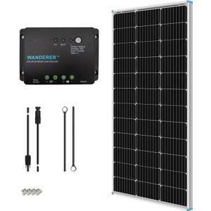 Renogy 100W 12V Solar Panel Starter Kit, 100 Watt Monocrystalline Solar Panel, 30A LCD PWM Charger Controller, Adaptor Kit, Tray Cables, Z Brackets for RV, Camper, and Other Off Grid Applications