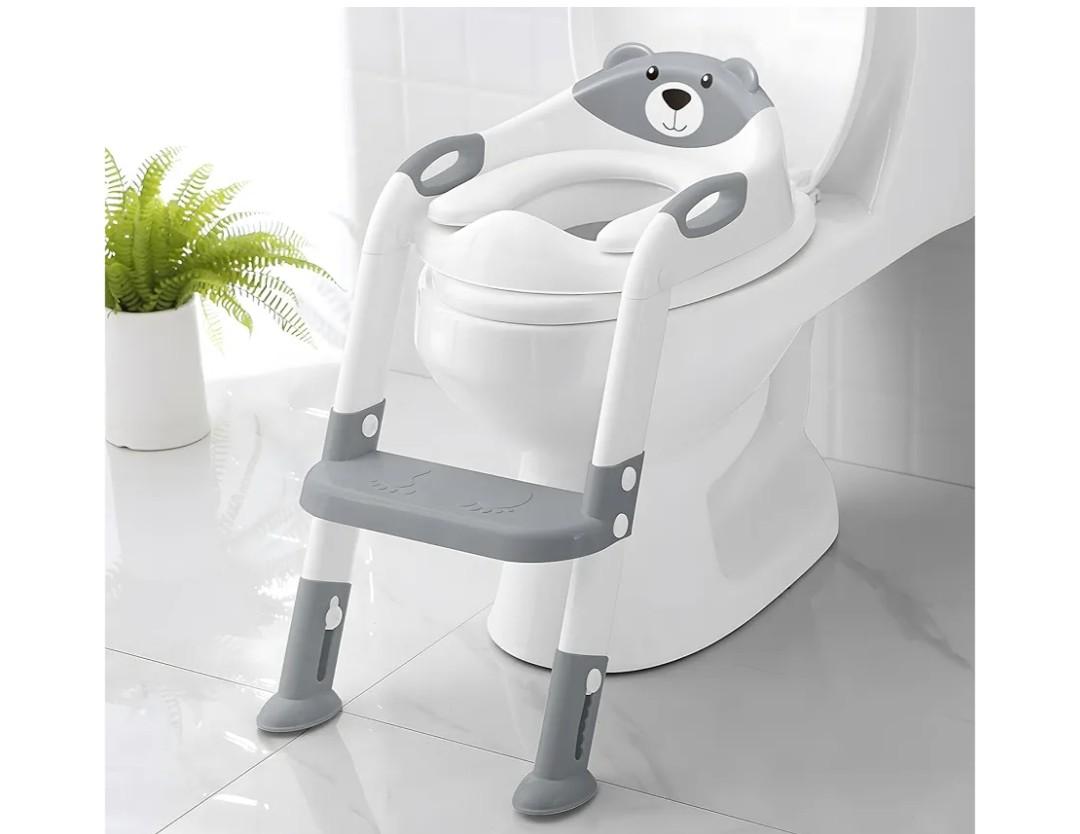 Potty Training Seat ，SKYROKU Potty Training Toilet with Step Stool Ladder, for Kids Boys Girls Toddlers - Comfortable Safe Potty Seat with Anti-Slip Pads Ladder （8838-Grey）