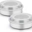 TeamFar 8 Inch Cake Pan, Stainless Steel Tiers Round Baking Cake Pans with Lids, Healthy & Heavy Duty, Dishwasher Safe & Easy Clean, Mirror Polish & Smooth Edge, Set of 4 (2 Pans + 2 Lids)