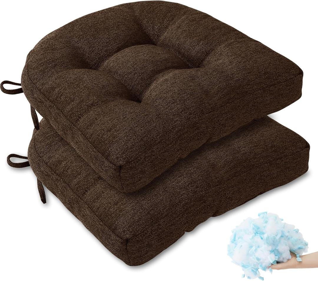 Tromlycs Chair Cushions for Dining Chairs Kitchen Seat Cushions Room Set of 2 Pads with Ties Indoor Non Slip Office 18 x 18 Inch, Dark Brown