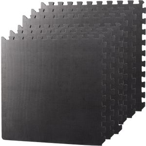 F2C 6 Pieces Puzzle Exercise Mat EVA Foam Interlocking Tiles with 12 End Borders for Gym Home Exercise Workout Floor Protecting Black