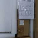 BARNSMITH 42in x 84in Glass Barn Door with 7FT Sliding Door Hardware Kit Included & Handle, 5-Panel Frosted Glass Solid Wood Slab with Water-Proof PVC Surface, Pre-Drilled Easy Assembly, Brown