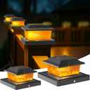 Solar Post Cap Lights Outdoor for 3.5x3.5 4x4 5x5 Wood/Vinyl Posts, 12 Pack Fence Post Solar Lights with Flickering Flame & Warm Modes for Deck/Garden/Patio, IP65 Waterproof - Black