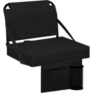 Stadium Seats for Bleachers with Back Support Bleacher Seat Soft Cushion Light Weight Includes Shoulder Strap & Cup Holder, Front & Back Zipper Pocket, Suitable for Sports Events,Black