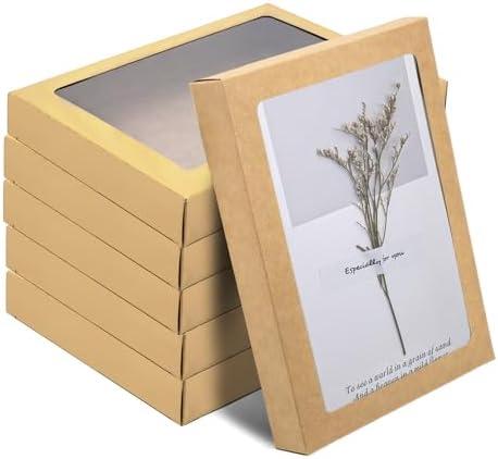GIWOSK 60 Pcs Greeting Card Storage Box, Kraft Paper Box with PVC Transparent Window Greeting Card Holder Bulk for A7 Paper Photo Frame Card Envelope Biscuit, 5.39 x 7.36 x 1 Inches, Rectangle