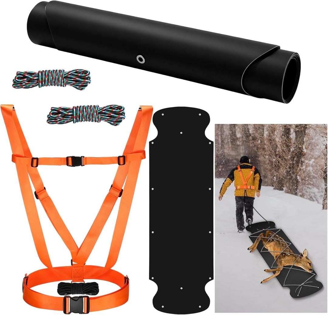 Thickened Heavy Duty Deer Drag Sleds with 2 Rope, Dual Deer Drag Harness Strap, Hunting Equipment Accessories for Hauling Elk Turkeys Game Animals(Orange, Black)