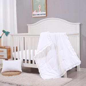 JISEN 3 Piece Baby Bedding Set - Soft Ruffle Crib Comforter Set with Quilt, Sheet, Pillowcase - Nursery Bedding for Boys or Girls - White
