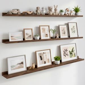 WOPITUES Floating Shelves for Wall, 48" Picture Ledge Shelf, Black Walnut