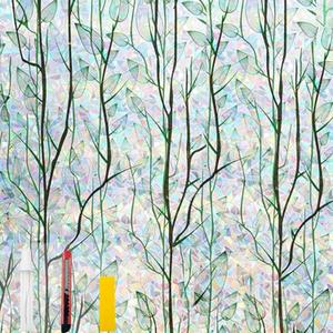 Window Privacy Film with Installation Tools Home Decorative Colored Glass Window Stickers Reusable electrostatic Rainbow Stickers(Green Plants, 23.6 x 78.7 in)