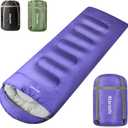 Atarashi Camping Sleeping Bag- 4 Seasons for Adults, Light, Warm, Extra-Large with Compression Sack- Great for Hiking, Backpacking & Outdoor Adventures (A5 Purple/Wide(40''x87''))