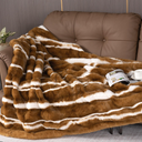 Vamcheer Throw Blanket for Bed - Faux Rabbit Fur Throw Blanket for Couch Bedroom Living Room, Soft Thick Warm Fluffy Striped Blankets for Fall Winter, Brown 90x108 inches