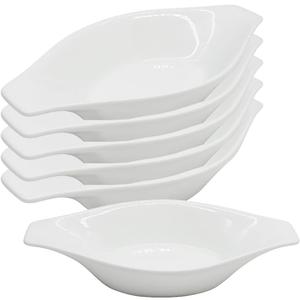 Chefcaptain Set Of 6 Porcelain Oval Casserole Dishes For Oven, 16 Oz Au Gratin Baking Dishes With Handles, Lead & Cadmium Free, Microwave Dishwasher Safe (10" 6 Pack)