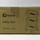 Pipishell 3 Tier Mesh Utility Cart, Rolling Metal Organization Cart with Handle and Lockable Wheels, Multifunctional Storage Shelves for Kitchen Living Room Office, Black
