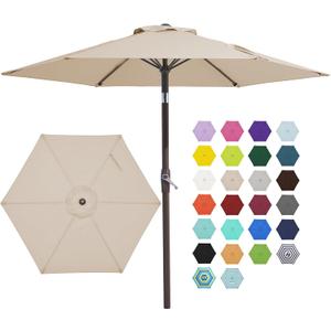 JEAREY 7.5FT Patio Umbrellas Market Table Umbrella with 6 Sturdy Ribs, Push Button Tilt/Crank Outdoor Umbrella for Garden, Deck, Backyard, Pool,Beige