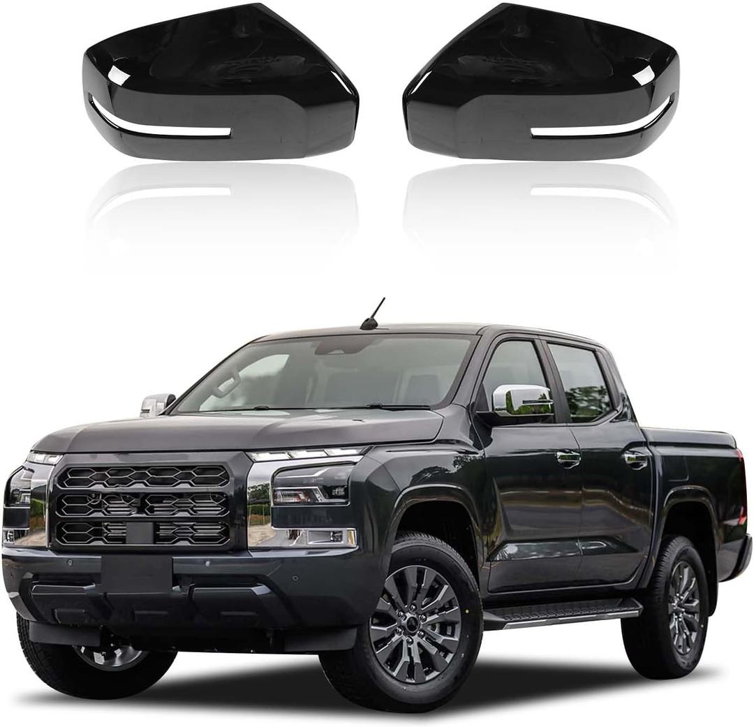 Side Door Mirror Cover for Mitsubishi Triton & L200 2024 2025 Accessories, ABS Car Exterior Rear View Mirror Housing Protector Cover Cap Self-adhesive 2PCS (Glossy Black)