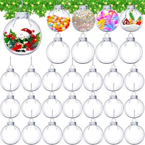 30 Pcs Christmas Clear Ornament Balls,2.36 lnch Plastic Fillable Ornaments Ball,Xmas Tree DIY Hanging Crafts for Wedding Party Holiday Birthday Decor,Bulk Round Transparent