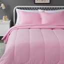Amazon Basics 3-Piece Soft Microfiber Kid's Comforter and Pillow Sham Set, Full/Queen, Light Pink, Solid