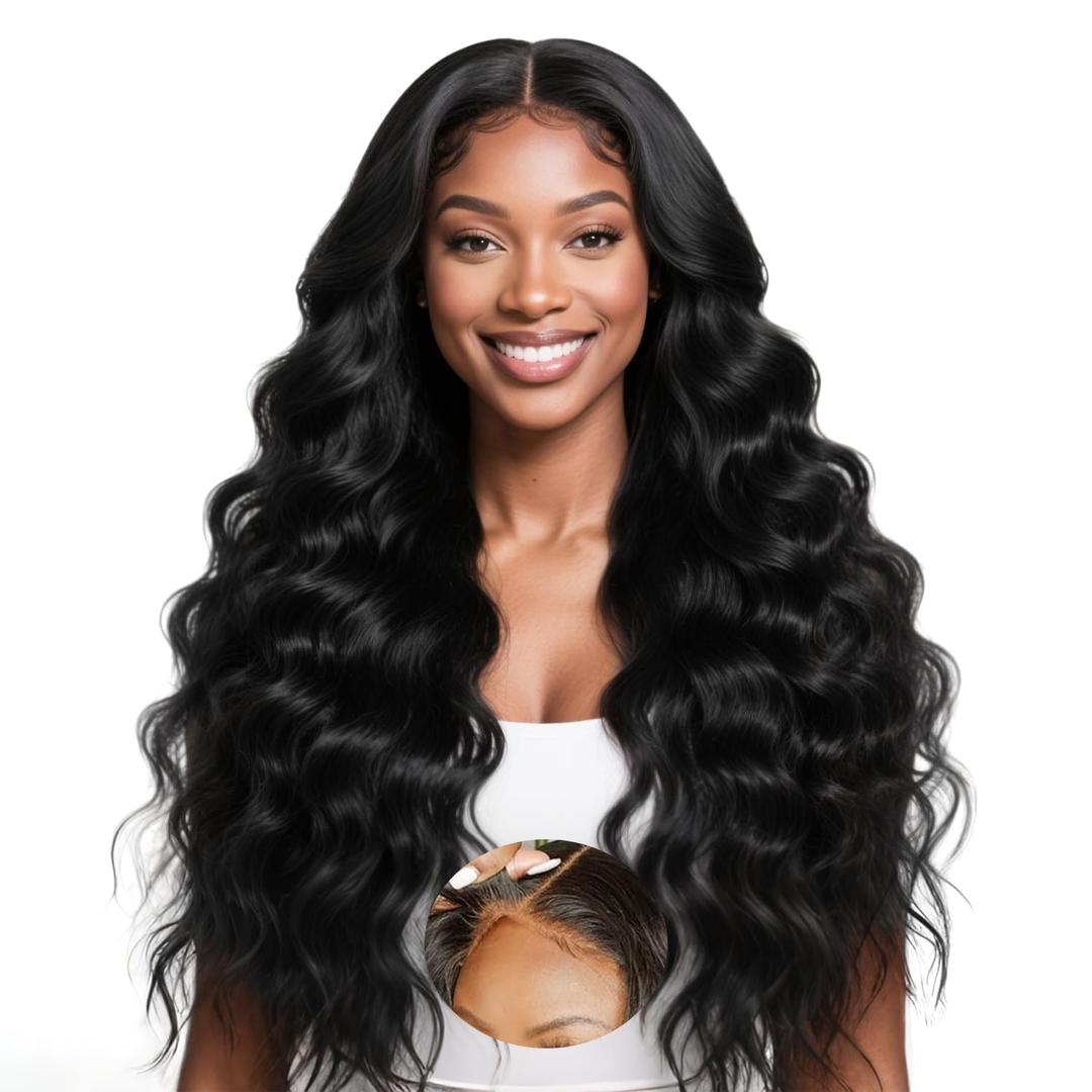 30Inch Wear And Go Glueless Wigs Human Hair Pre Plucked Pre Cut Body Wave Closure Wig 9x6 Lace Front Wigs Human Hair 200% Density Glueless Loose Body Wave Wig For Women Natural Black