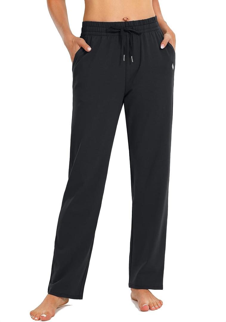 SANTINY Women's Cotton Sweatpants Yoga Lounge Casual Pants Open Bottom Sweat Pants for Women with Pockets (Black, XXXL) 
