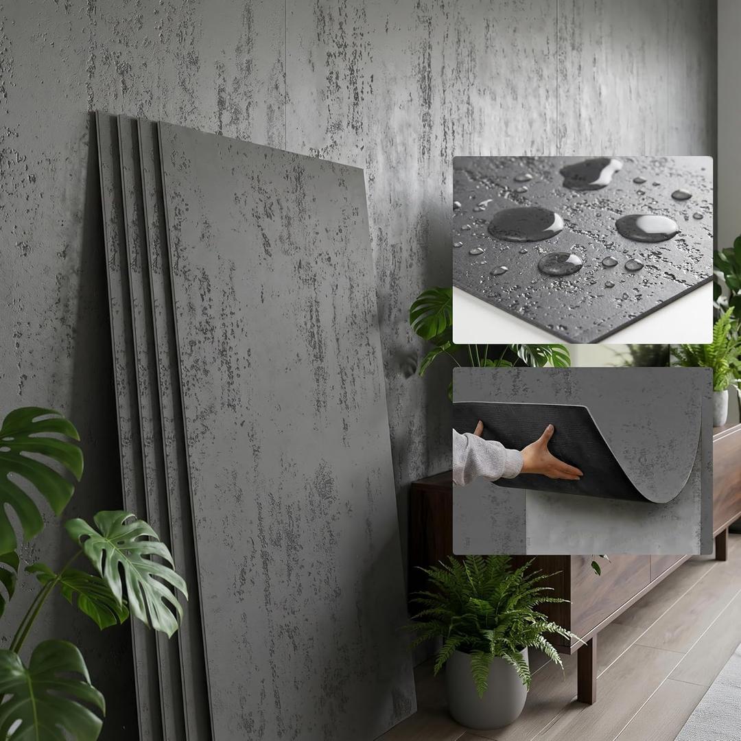 KASARO 3D Faux Stone Wall Panels, 4 PCS MCM Flexible Wainscoting Panels for Exterior/Interior Decor, Modified Clay Material, Accent for Home, Art, Commercial, Cement Grey, 47.2 23.6 inch