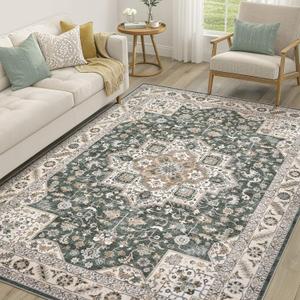 Vintage Living Room Area Rug 5x7 - Large Soft Washable Oriental Traditional Distressed Farmhouse Rugs for Bedroom - Indoor Floor Accent Carpet for Home Office House Decor - Vintage Green