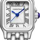 CHEETAH Gold Watches for Women with Small Vintage Bracelet, Rectangular Case Roman Dial, Silver White