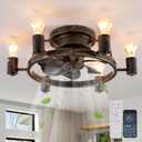 Garwarm Ceiling Fans with Lights and Remote, 20 Inch Low Profile Flush Mount Ceiling Fan with Light, Farmhouse Rustic Industrial Fan Lights Ceiling Fixtures for Bedroom,Kitchen(6 Speed,Timing)-Bronze