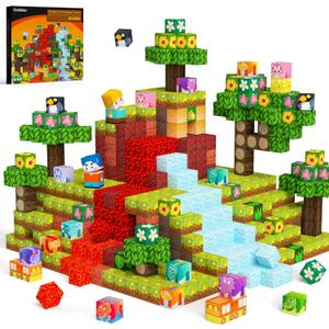 GobiDex 100PCS Magnetic Building Blocks Volcano Dinosaur Set for Toddler, Sensory STEM Toys for Kids Ages 3-5 5-7 4-8, Birthday Gifts for 3+ Year Old Boys Girls Kids