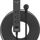 Extension Cord 10 Ft, NTONPOWER Thin Flat Extension Cord, Flat Plug Power Strip with 3 Outlets 2 USB Ports, Wall Mount, Overload Protection for Indoor, Home, Office, Black