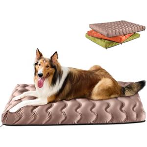 Washable Dog Bed, Cooling Dog Crate Bed Mat with Memory Foam, Water-Resistant Outdoor Dog Bed for Large Medium Small Dogs, Beige ( 30"L x 20"W x 3"Th)