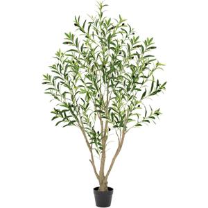 5ft Olive Trees Artificial Indoor, Tall Faux Olive Tree with Realistic Leaves and Lifelike Olives Fruits, Large Fake Silk Plant for Living Room Office Bedroom Balcony Home Decor