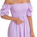 WDIRARA Women's Square Neck Flounce Short Sleeve Shirred Ruffle Hem Dress, Medium, Purple