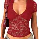 Matunana Women's Lace Tops Going Out V Neck Crop Backless Sleeveless Tank Y2k Cute Sexy Summer Trendy 2026 Z-red Size Small