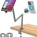 AboveTEK 2-in-1 iPad Stand for Desk, Aluminum iPad Holder Arm with Clamp & Magnetic Ring Head, 360 Adjustable Tablet Stand Holder, Bed Clamp Mount for 4.7"-13" iPads Air/Pro/Mini, Galaxy Tab & Phones Gray