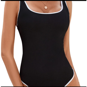 BMJL Women's One Piece Swimsuit Sports Adjustable Strap Bathing Suit Color Block Ribbed High Cut Swimsuits L