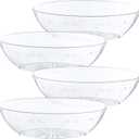PLASTICPRO Disposable Oval Serving Bowls, Party Snack or Salad Bowl, 64-Ounce, Plastic Crystal Clear Pack of 4