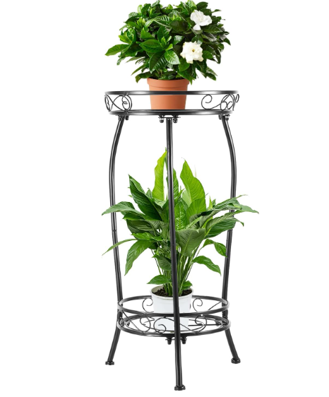 Plant Stand Indoor Outdoor 2 Tier 27" Tall Metal Potted Holder Rack Flower Pot Stand Heavy Duty Plant Shelf Rustproof Iron Multiple Plant Round Supports Rack for Planter Corner Garden Balcony Patio