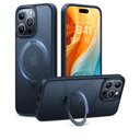 TORRAS Magnetic Ostand for iPhone 15 Pro Max Case, [Military Grade Drop Tested] [Compatible with MagSafe][Build-in Kickstand] Translucent Slim Soft Edge Anti-Fingerprint 6.7" 2023, Blue Titanium