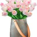 30pcs Real Touch Tulips PU Artificial Flowers, Fake Tulips Flowers for Arrangement Wedding Party Easter Spring Home Dining Room Office Decoration (Light Pink)