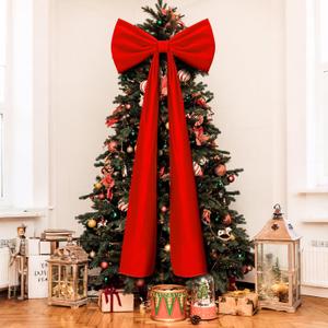 20 x 71 Inches Christmas Extra Large Velvet Bows Christmas Tree Topper Decor Giant Xmas Tree Toppers Bows for Home Wreath Wall Backdrop Birthday Wedding Party Decorations(Red)