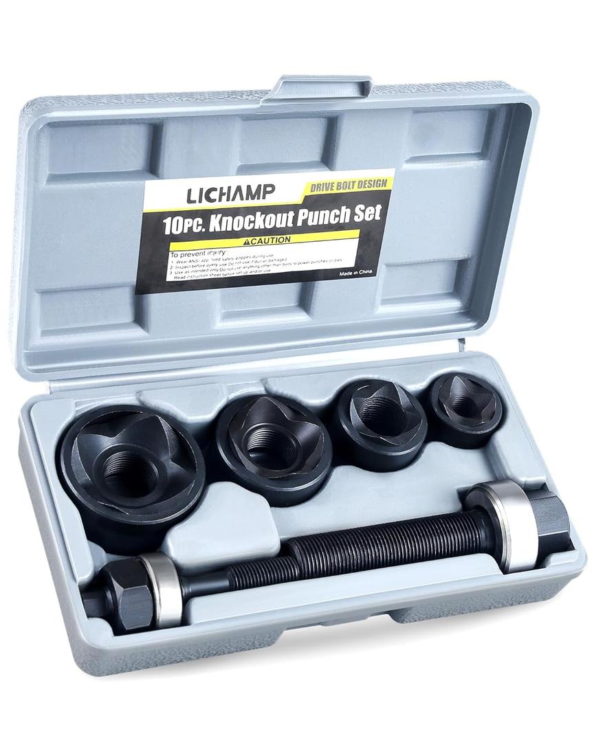 Lichamp Manual Knockout Punch Kit, Heavy Duty Metal Sheet Knock Out Box Hole Cutter Conduit Punch Driver Die Set
