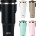 TYESO Tumbler with Flip Straw & Sip Lid, Vacuum Insulated Water Bottle, Double Wall Stainless Steel Coffee Cup Travel Mug Leak Proof (BLACK, 30 OZ)