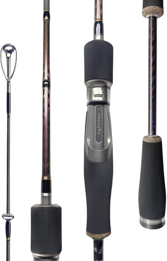 Fishing Rod, Aglirino Spinning Rod, High Modulus 24T+30T x45 Cross-Weave Carbon Fiber, LTS Ring Guides Ultralight Fishing Pole, Ideal for Trout, Bass and Panfish Fishing in Saltwater and Freshwater
