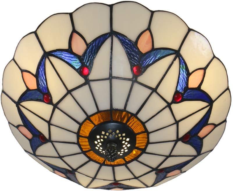 12 Inch Vintage Chandeliers Light Tiffany Style Stained Glass Ceiling Light Stained Glass Flush Mount Ceiling Lighting Fixtures (12 Inch WB)
