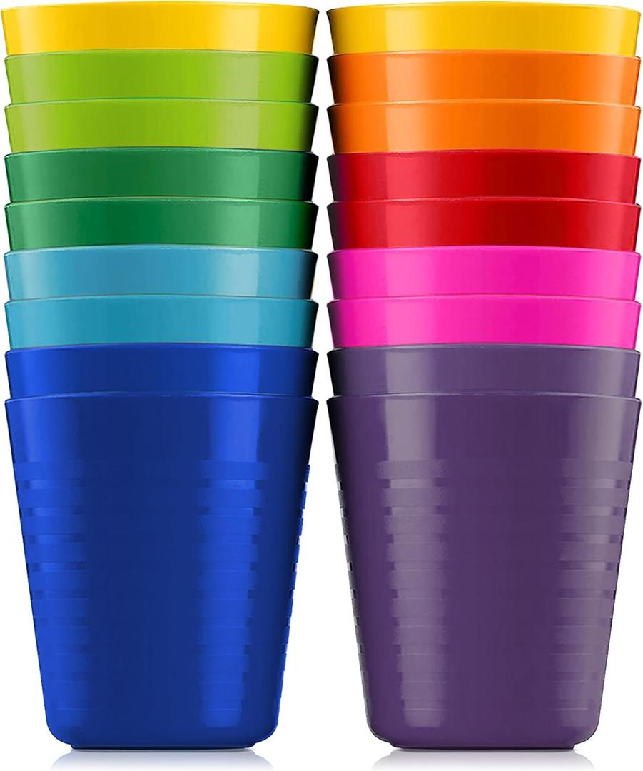 Kids Cups - Set of 18 Plastic Toddler Drinking Cups, 8 Ounce Tumblers in 9 Assorted Colors - Reusable, Dishwasher Safe, BPA Free for Kids and Toddlers