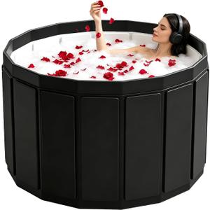 HAIKE Portable Bathtub Adult 153 Gal, 6-Layer Insulated Collapsible Tub with Dual Drainage, Non-Inflatable Foldable Bathtub for Adults, Portable Tub for Home Gyms Outdoor (Black 41.3x26.4 Inch)