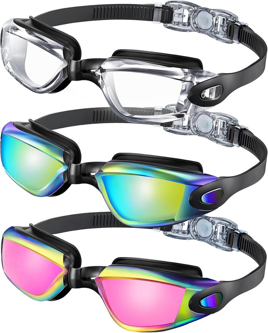 Swim Goggles 3 Pack, Swimming Goggles No Leaking Anti Fog UV Swim Glasses For Adult Men Women Youth