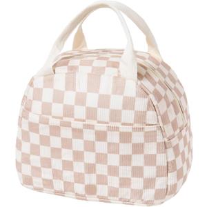 Lunch Bag for Women Men Girl,Large Cute Corduroy Lunch Tote Bags - Reusable Insulated Lunch Box for women with Handle, Leakproof WaterProof Design for Office, School, Work,Picnic. (Blown-White)